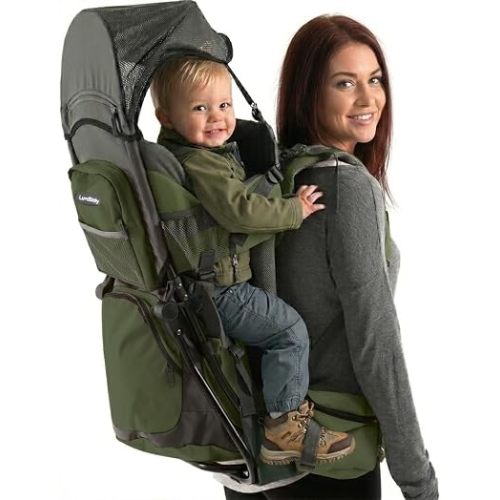 Hiking Baby Carrier Backpack - Comfortable Toddler/Baby Backpack Carrier System with Diaper Change Pad, Insulated Pocket + Rain and Sun Hood to Protect Your Child