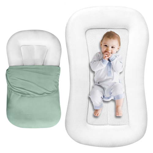 Gofinoday Baby Lounger for Newborn 0-24M+,Portable Infant Support Pad for Tummy Time and Diaper Changes, Detachable Breathable Cotton Pad,Green