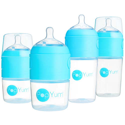 PopYum Blue Formula Baby Bottle Starter Set, 4pk, 2x 5oz with #1 + 2x 9oz with #2 Nipples