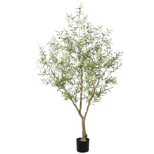 LYERSE Olive Trees Artificial Indoor - Faux Olive Tree 7ft with Large Olive Branches and Lifelike Fruits - Artificial Olive Tree for Modern Home Office House Living Room Decor