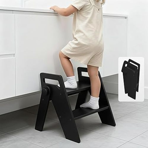 Wooden 2 Step Stool for Kids Bathroom Foldable 2-Step for Toilet Potty Training, Child Stepping Stool for Kitchen Nursery Bedroom