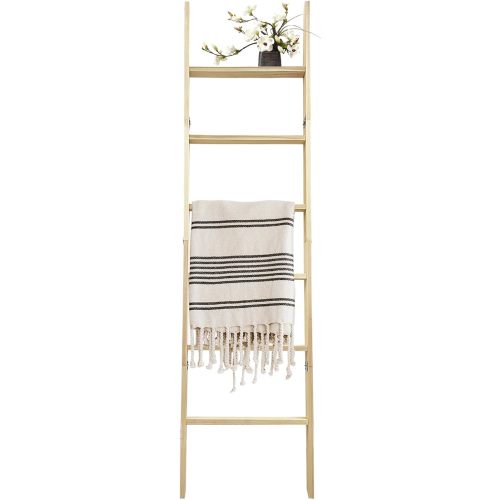 6-Tier Blanket Ladder – 5.5 Ft Wall Leaning Quilt Rack, Farmhouse Blanket Storage for Living Room, Bedroom & Bathroom – Rustic Decorative Wooden Towel & Quilt Holder, Easy to Assemble