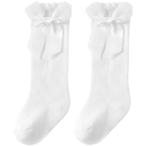 UTTPLL Baby Girls Bow Knee High Socks Toddler Leggings Ruffle Uniform Stockings Long Cotton Tube Socks Infant Dress Socks