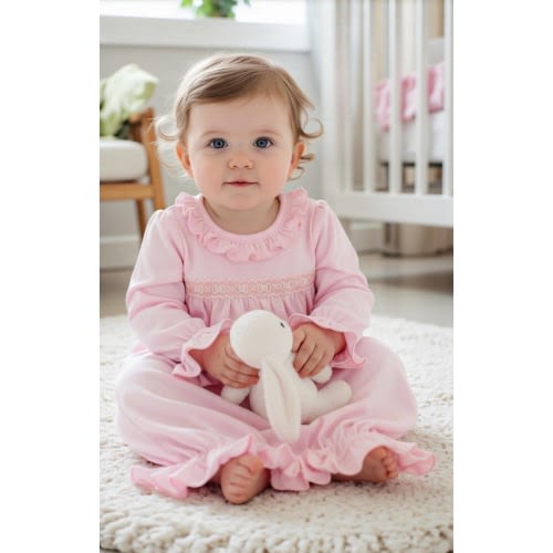ON SALE-Pima Cotton Princess Gown-Clara Pink Gown-Coming Home Outfit-Take Home Outfit-Ready to Ship-Baby Girl Gift- Baby Shower Gift