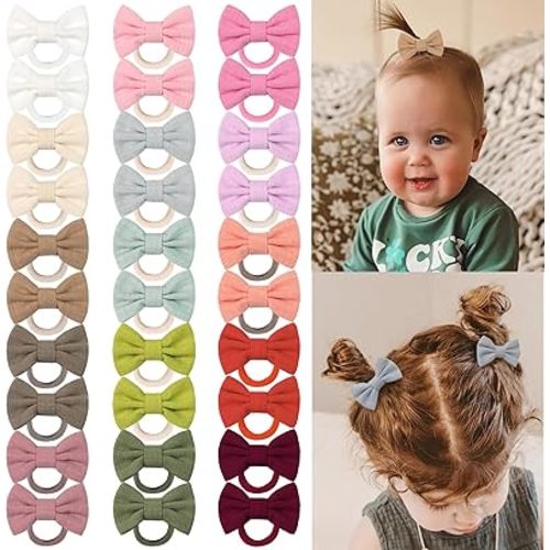 30Pcs Baby Hair Bows Ties, Hair Rubber Bands for Baby Girls' Fine Hair, No Damage Soft Elastic Nylon Hair Bands, Pigtails Ponytail Holders Hair Accessories for Girls Kid Children