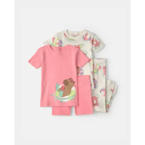 Baby Girl Pool Party 100% Cotton 4-Piece Pajama Set - Pink/Ivory | Carter's
