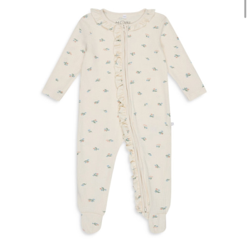 Girls' Ribbed Floral Print Two Way Zip Footie - Baby