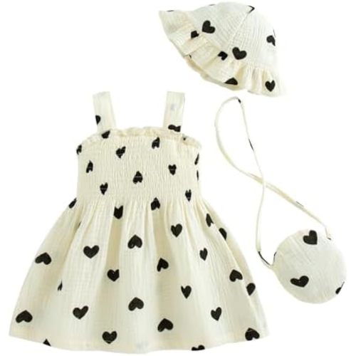 Renotemy Baby Girl Dress Toddler Girl Clothes Summer Outfits Gifts Cotton Sundress Infant Dresses for Girls with Hat and Bag