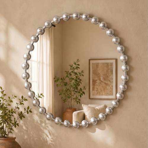 Marlowe 27" / 36" Medium Decorative Round Wall Mirror with Beaded Metal Frame