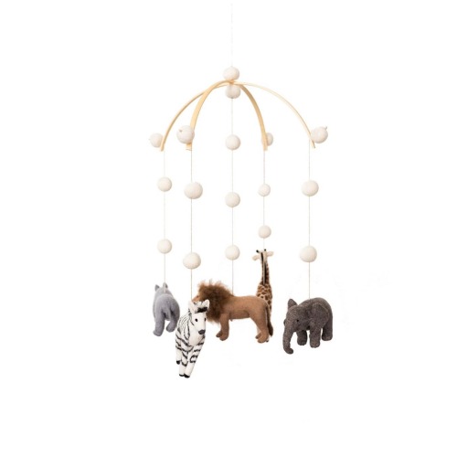 Safari Nursery Mobile – Handmade Wool Felt Jungle Animal Crib Mobile, Neutral Baby Room Decor