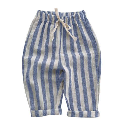 WOYY Baby Boys Striped Cropped Pants Casual Breathable Drawstring Pants, Sizes 6-9 Months