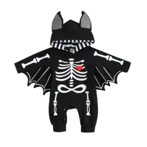 Kids Clothes Boys Black Long Sleeve Romper with Hood Solid Color Bodysuits for Baby Boys 0-24 Months Hooded Design with Bone Pattern - TikTok Shop