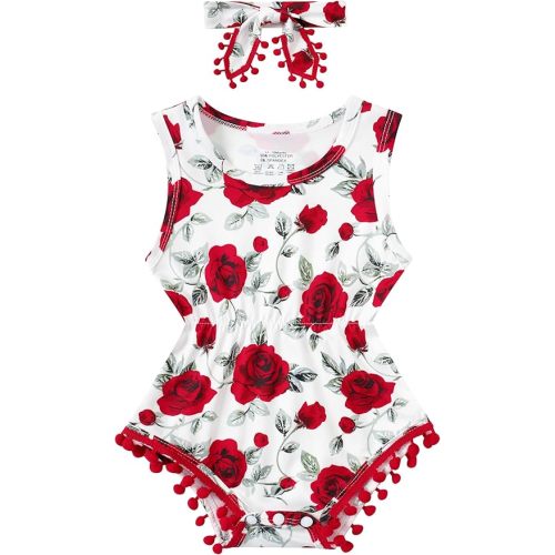 UNICOMIDEA Baby Girls Outfit Newborn Romper Jumpsuits Sleeveless One-Piece Clothes 0-24 Months Bodysuit with Headband