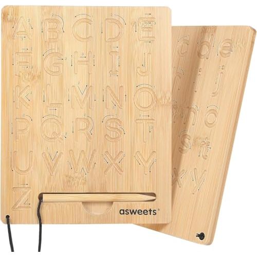Asweets Montessori Wooden Alphabet Tracing Board, Wood Letter Practicing Board,Double-Sided Boards for Toddlers and Preschool Gifts for Kids(1 Piece)