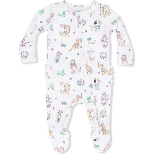 2 Way Ruffle Back Zipper Footie, Country Club Dogs Pink - Angel Dear | Maisonette