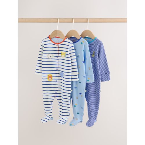 Blue Safari Baby Sleepsuits 3 Pack