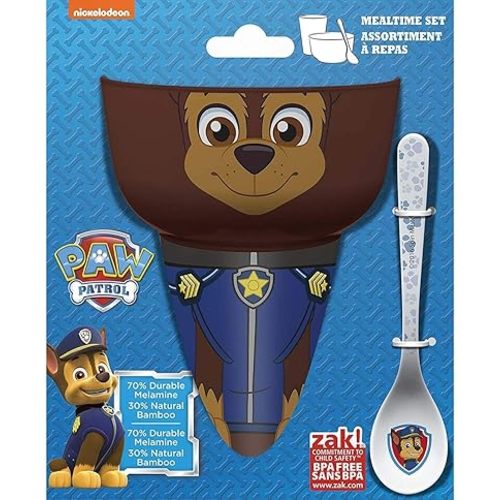 Zak Designs Paw Patrol Kids Cereal Bowl, Tumbler and Spoon Set, Chase