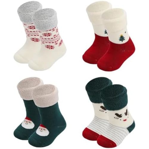 Baby Christmas socks 4 Pack 3-6 -12-18-24 months for boy girl babies Infant cotton fuzzy sock Gifts