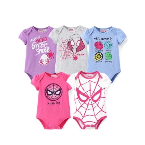 Disney Marvrl Princess Stitch Minnie Baby Girls Clothes, 5 Pack Short-Sleeve Bodysuits, Newborn to Infant Outfit, 0-18 Months