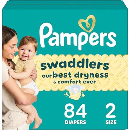 Pampers Swaddlers Diapers, Size 2 (10-22 lbs), 84 Count, Absorbent, Keeps Baby Dry and Comfortable, Skin Safe Disposable Baby Diaper
