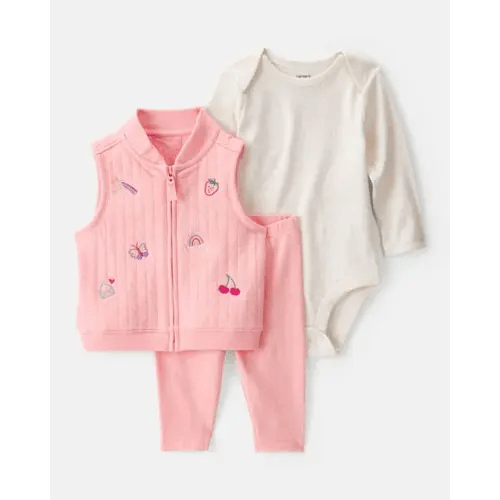 Baby 3-Piece Fruit Embroidered Little Vest Set - Pink/Ivory | Carter's