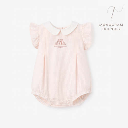 Pink Seersucker Collared Bubble PINK / 3-6M