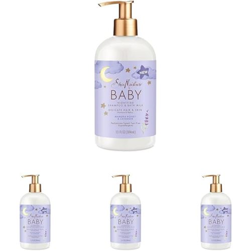 Shea Moisture Baby Shampoo & Bath Milk Manuka Honey & Lavender for Delicate Hair and Skin Nighttime Skin and Hair Care Regimen 13 oz (Pack of 4)