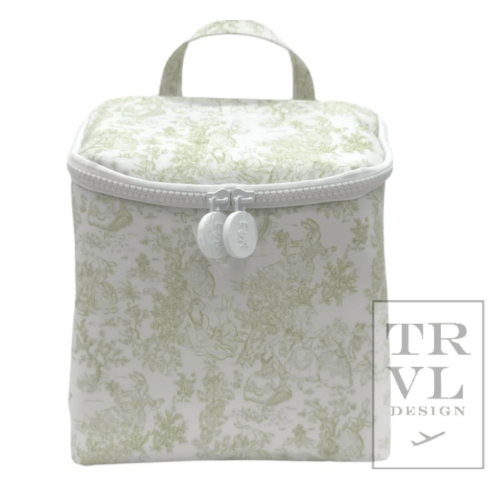 Crick and Lu Embroidery Insulated Bottle Bag - Green Bunny Toile