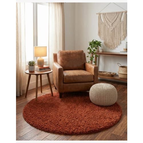 Terracotta 5' 3 x 5' 3 Solid Shag Round Rug | Rugs.com