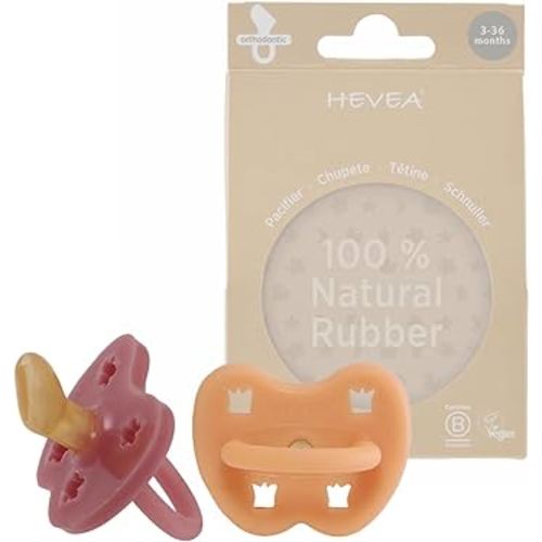 HEVEA Natural Rubber Pacifier Orthodontic 3-36 Months Two-Pack - Apricot Crush & Berry Blush