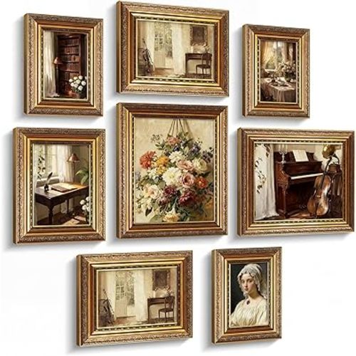8 Pcs BRONZE Vintage Picture Frames Gallery Antique Collage Photo Decor Sizes 8x10, 5x7, 4x6
