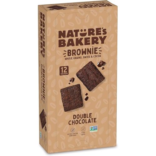 Nature’s Bakery Double Chocolate Brownie Bars, Whole Grains, Dates, and Cocoa, Plant Based, Dairy-Free, Snack Bar, Box of 12 twin packs