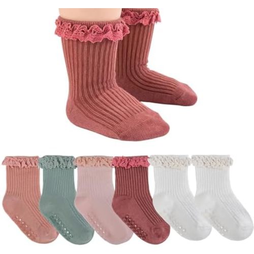 Baby Girl Anti Slip Grip Socks Cute Frilly Ruffle Ankle Socks Soft Breathable Cotton Non Skid Newborn Infants
