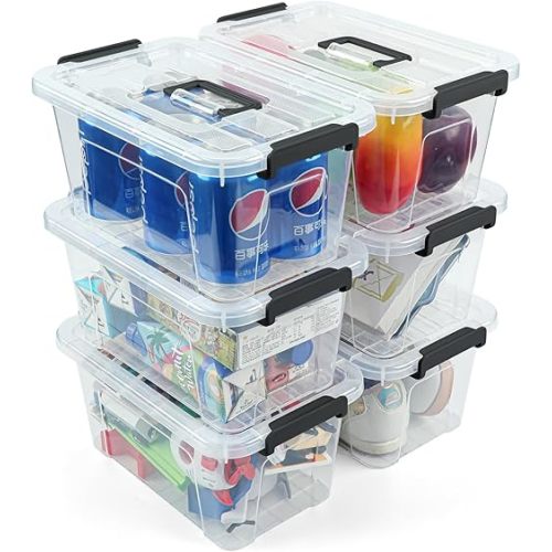 NUMIFUN Plastic Storage Bins with Lids 6 Pack Storage Organizer, 7 Quart Stackable Storage Bins with Buckle Lids and Handle easy for Home Office Pantry Organization, Clear Lids