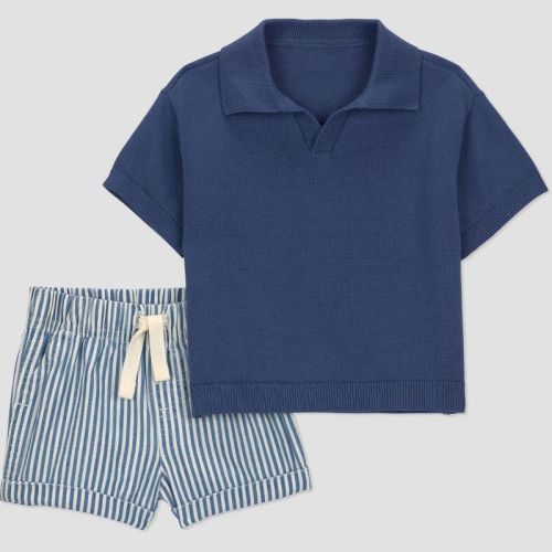 Carter's Just One You® Baby Boys' 2pc Sweater Top and Shorts Set - Navy Blue 3M