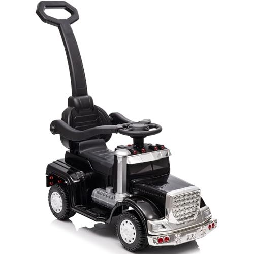 Outfunny 3-in-1 Ride on Push Car for Toddler with Handle, Toddler Ride on Toy for Boys Aged 1-3, Stroller Sliding Walking Car w/Music, Horn and Lights - Black