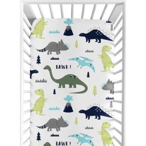 Sweet Jojo Designs Boy Baby Fitted Crib Sheet Mod Dinosaur Blue and Green