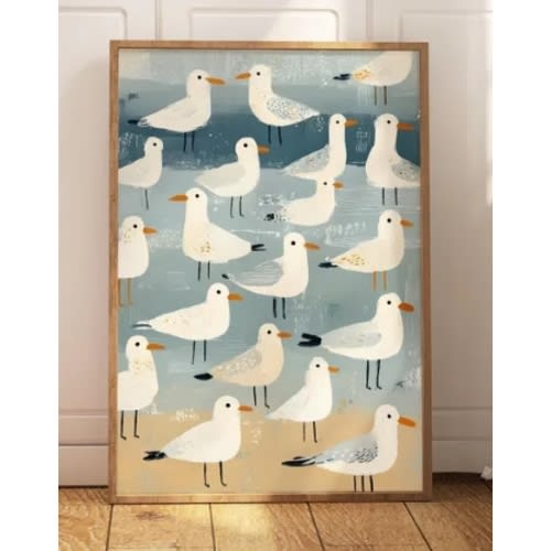 Flock of Seagull Print – Coastal Maximalist Poster- 11x14"