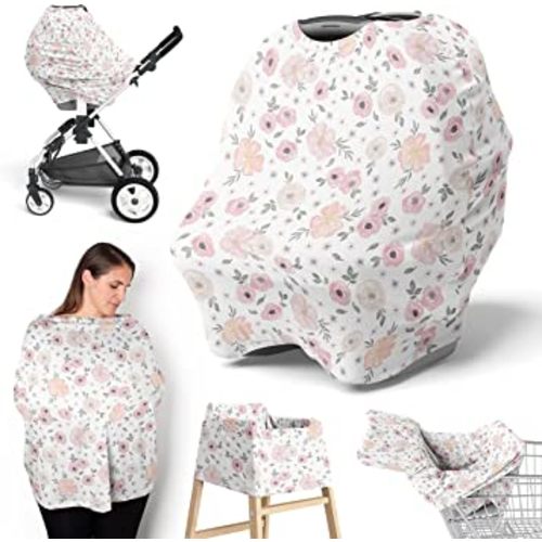 Sweet Jojo Designs Baby Car Seat Cover (Pink/Grey Boho Floral) for Girls, Infant Multipurpose Nursing, Breastfeeding, High Chair, Shopping Cart, Stroller, Carseat Canopy Carrier (Watercolor Farmhouse)