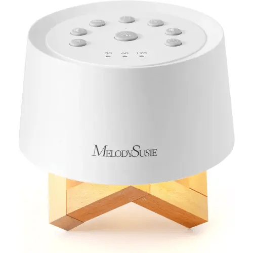 MelodySusie Rechargeable White Noise Machine for Sleep Travel & Salon with Wooden Stand, Sound Machine with 31 Soothing Sounds, Multi-Night Light, 32 Volumes & 4 Timers for Baby Adult