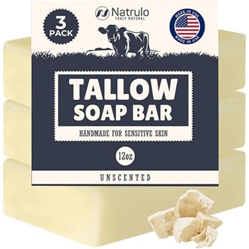 Beef Tallow Soap Bar β All Natural Grass Fed Tallow Soap Unscented β Moisturizing Face & Body Wash Great for Eczema, Dry, Itchy, Sensitive Skin β Handcrafted Bath Soap for Adults, Kids, Made in USA