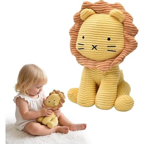 SILI FACTORY Lion Stuffed Animal 12 Inch Soft Lion Plush Toy – Cute Cuddly Lion Plush Toy for Babies, Toddlers & Kids, Corduroy Fabric, Birthday, Nursery Room Decor (Yellow)