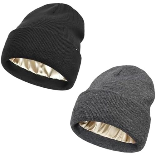 Baby Satin Lined Knit Beanie Hat Acrylic Winter Hats for Infant Toddler Silk Lining Soft Slouchy Warm Beanie Hat Girls Boys