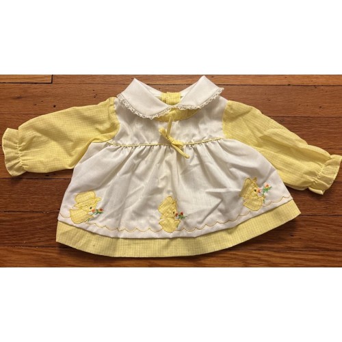 Vintage Baby Girl Birth-3 Mos Yellow White Dress / Shirt Lace Embroidered Ducks