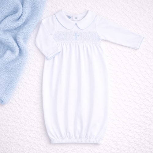 Blessed Smocked Long Sleeve Gown - Blue