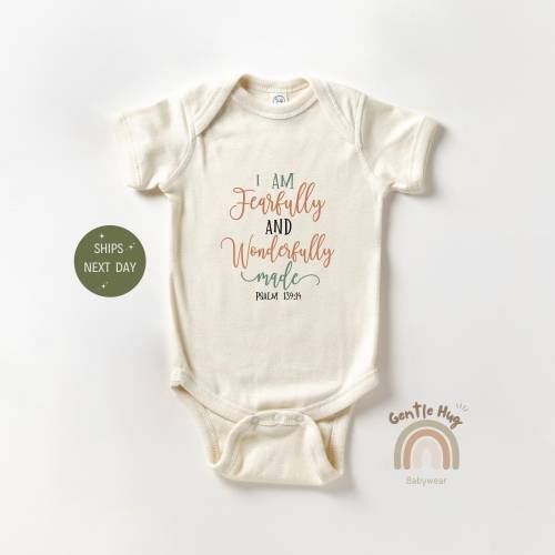 Fearfully And Wonderfully Made Baby Bodysuit, Adorable Bible Verse Bodysuit, Christian Baby Clothes, Religious Baby Gift