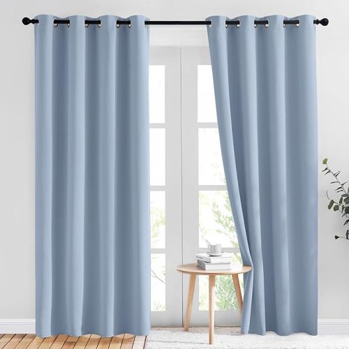 NICETOWN Vintage Blue Blackout Curtains for Living Room 84 inches Long - Thermal Insulated Grommet Room Darkening Window Treatments Sound Reducing Drapes for Bedroom, 2 Panels, W52 x L84