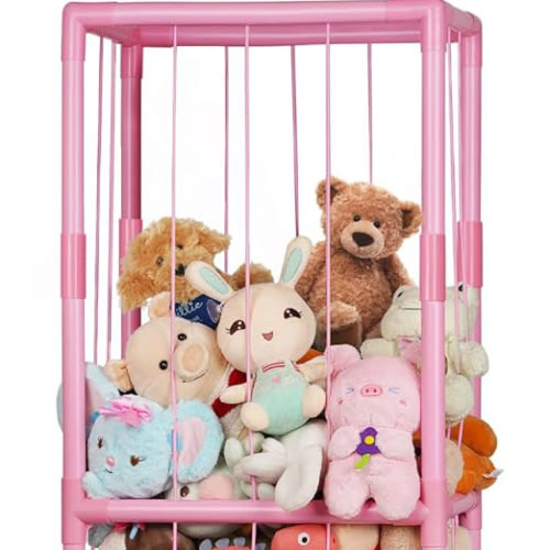 Stuffed Animal Zoo Storage Stuffed Animal Holder PVC Plush Storage Organizer Shelf with Elastic Band for Nursery Play Room Bedroom (Pink)
