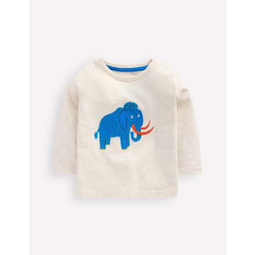 Long Sleeve Applique T-Shirt-Oatmeal Mammoth