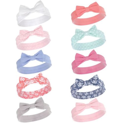 Hudson Baby Infant Girls Cotton Headbands 10pk, Pastel Floral, 0-24 Months